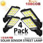 Staaricc 4/3/2/1PACKS 108COB Solar Street Lamp Outdoor Wall Light 3 Lighting Modes With Motion Sensor Solar Sensor LED Street Li