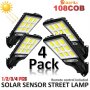 Staaricc 4/3/2/1PACKS 108COB Solar Street Lamp Outdoor Wall Light 3 Lighting Modes With Motion Sensor Solar Sensor LED Street Light For Garden Wall Patio