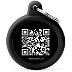 Myfamily Hushtag Plus Qr Code Circle Pet Id Tag With Rubber - Large black Waggs Online Pet Shop