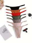 7PCS Solid Ribbed Thongs Soft & Comfy Stretchy Intimates Panties Women's Lingerie & Underwear