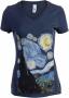 Starry Night Vincent Van Gogh Famous Cool Star Painting Women's V-neck T-Shirt Top- Vneck L Heather Navy
