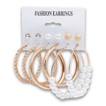 Fashion Earrings Pearl 6 Pair - Gold