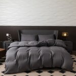 3PCS Minimalist Solid Color Duvet Cover Set 1 Duvet Cover + 2 Pillowcase Without Core Dark Grey Bedding Set Soft Comfortable Duv
