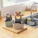 Adjustable Plastic Sink Storage Holder With Soap Sponge And Dishcloth Hanging Drain Basket Bag For Kitchen Organization - 1PC Se