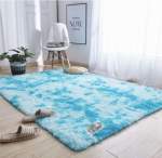 Smte New Large Premium Heavy Duty Fluffy Carpet rug & Complementary Smte Tieback Sky Blue Mix With Keychain