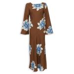 Brown & Blue Floral Cowl Dress