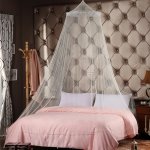 Round Dome Mosquito Net 100% Polyester Canopy Drapes With Iron Wire Bracket Hand Washable Knitted Bed Cover - Fits 1.2-1.5M Beds