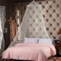 Round Dome Mosquito Net 100% Polyester Canopy Drapes With Iron Wire Bracket Hand Washable Knitted Bed Cover - Fits 1.2-1.5m Beds No Electricity Needed
