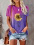 Sunflower & Butterfly Print T-Shirt Short Sleeve Crew Neck Casual Top For Summer & Spring Women's Clothing