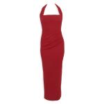 Red Halter Neck Fitted Midi Dress