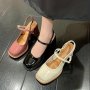 Women's Elegant Solid Color Pumps Square Toe Ankle Strap Buckle Slingback Chunky Heel Shoes Outdoor Preppy Dress Shoes