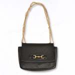 Genuine Leather Horse Bit Chain Bag - Black Free