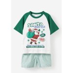 Adult Boxer Pj Set Family Christmas - Deep Mint Pinstripe santa Wish List