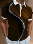 Geometric 3D Digital Print Men's Chic Short Sleeve Zipper Lapel Shirt Summer Streetwear For Men