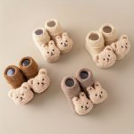A Pair Of Newborn Girl's Non Slip Sock Shoes With Cute Bear Decoration Comfy Breathable Thermal Indoor Shoes For Winter & Autumn