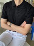 Men's Solid Ribbed Short Sleeve Lapel Golf Shirts Casual Style Mid Stretch Regular Fit Summer Tops Summer Golf Shirts
