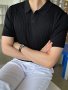 Men's Solid Ribbed Short Sleeve Lapel Golf Shirts Casual Style Mid Stretch Regular Fit Summer Tops Summer Golf Shirts
