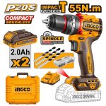 Ingco 20V Compact Bl Cordless Impact Drill 55NM 2.0AH Kit CIDLI20558