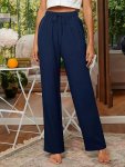 Elastic Waist Straight Leg Pants Elegant Solid Color Comfy Versatile Drawstring Pants For Spring & Fall Women's Clothing
