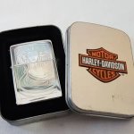 Zippo Engraved Chromed Harley Davidson - Girl With Harley Davidson Earrings - Collectors Item
