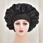 1PC Black Silky Satin Bonnet Night Caps Sleeping Caps