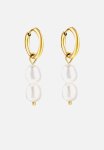 Double Pearl Drop And Hoop Earring - Gold & White