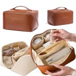 1PC Large Portable Capacity Cosmetic Bag For Women Makeup Travel Bag Pu Leather Skincare Bag Toiletry Bag Makeup Bag Organizer
