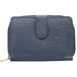 Bossi Mopane Small Leather Purse With Zip Coin Pouch & Tab - Navy