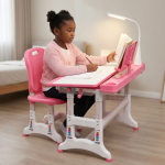 Kids Height-adjustable Ergonomic Study Desk & Chair Set - Pink
