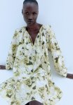 Tie-detail Dress - Light Beige Floral