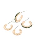 Goldair Gold Twisted & Green Diamante Hoop Earrings 2-PACK
