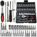 46PCS Socket Wrench Set Sleeve Ratchet Wrench Assembly Tool Household Repair Tools With Drill Socket And Extension Rod Comes Wit