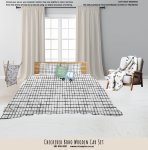 Kids Duvet Set Checkered Boho Wooden Car Set Vintage