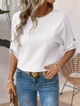 Solid Color Crew Neck Blouse Casual 3 4 Sleeve Loose Top For Spring & Summer Women's Clothing