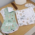 Burb Cloths Pack Of 3 Dotty Drawing Wolf Hedgehog Safari Green
