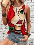 Abstract Print Crew Neck Tank Top Casual Sleeveless Top For Spring & Summer Women's Clothing