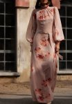 Powder Floral Print Belted Dress