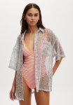 Cotton On The Essential Short Sleeve Beach Shirt - White open Mesh