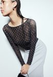 Boat-neck Jersey Top - Black Spotted