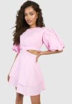 Textured Puff Sleeve MINI Dress - Pink