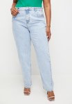 Plus Pleated At Waist Roll Hem Mom Jeans - Acid Wash Light Blue