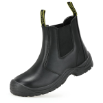Guyisa Slip-on Steel Toe Safety Boots Black Leather Chelsea Style Work Boots - UK7