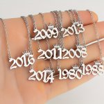 1PC Simple Stainless Steel Classic English Words About Years Number Pendant Necklace For Birthday Gift Jewelry Necklace