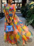 Chic Floral Print Mesh Dress For Women - Crew Neck Short Sleeve A-line With Umbrella Skirt Detail - Perfect For Spring/summer/fa