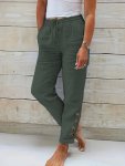 Solid Color Drawstring Waist Straight Leg Pants Casual & Versatile High Waist Pants For Spring & Summer Women's Clothing