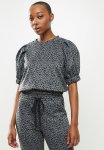 Animal Elasticated Jacquard Hem Top - Charcoal