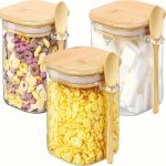Glass Jars With Bamboo Lids And Spoons - Aesthetic Kitchen Storage Containers With Airtight Seal - Durable Thickened Glass For S