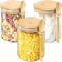 Glass Jars With Bamboo Lids And Spoons - Aesthetic Kitchen Storage Containers With Airtight Seal - Durable Thickened Glass For Spices Rice Coffee Candy