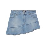 Pleated Stone Washed Denim Skirt -light Blue