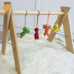 Baby Dino Bright Color Collection - Premium Beech Wood Stand And Crochet Dangles